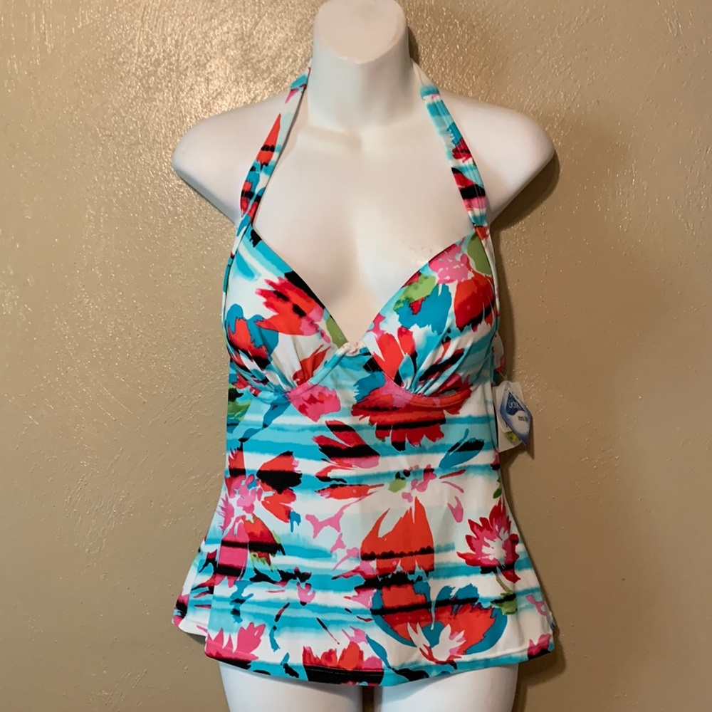 Croft & Barrow size 12 red white floral halter swim top - Picture 1 of 5